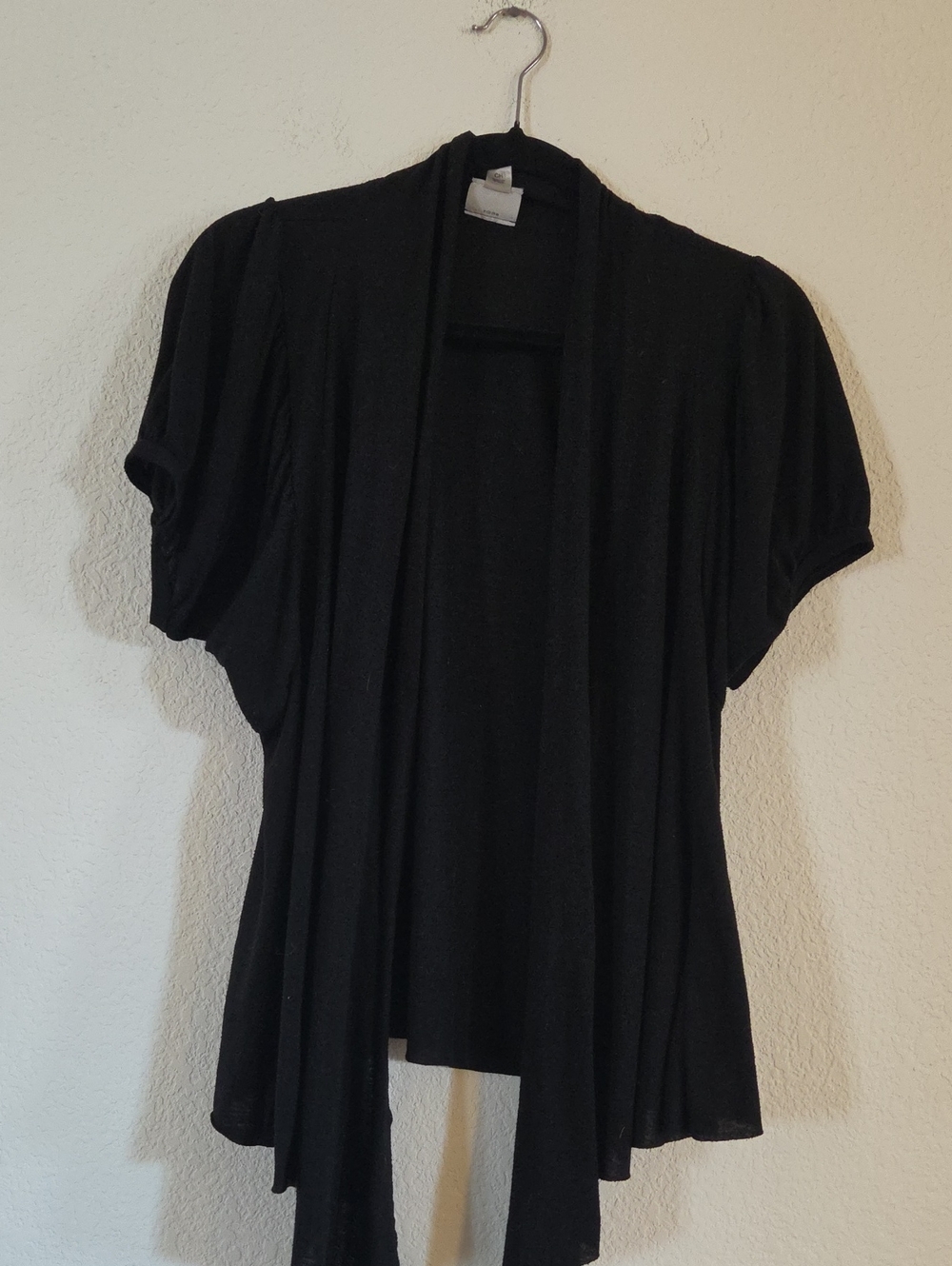 Worthington Black Short-Sleeve Open Front Drape Cardigan